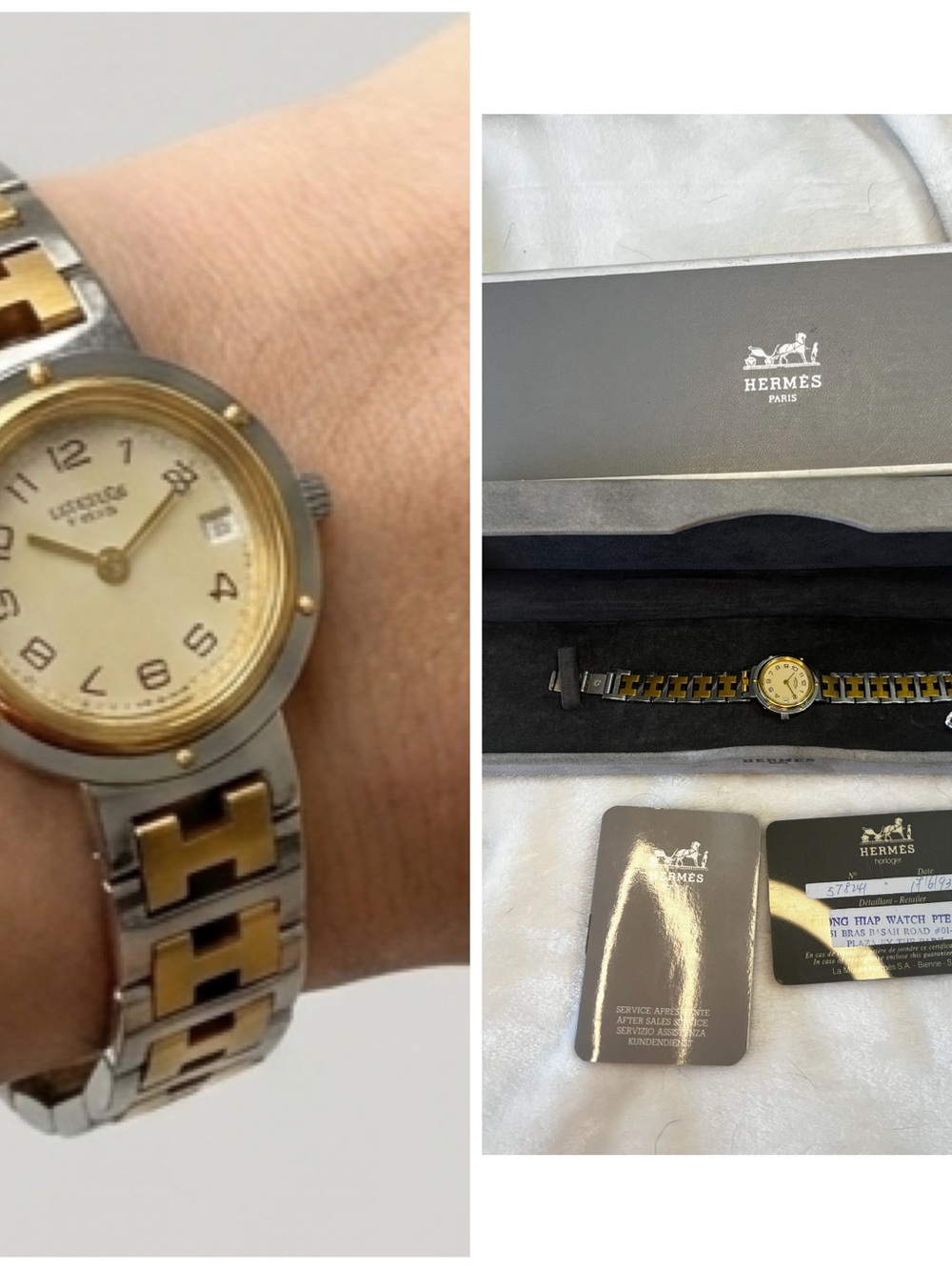 Hermès clipper Two-Tone Heure H Bracelet watch 1993 battery not working 6inches